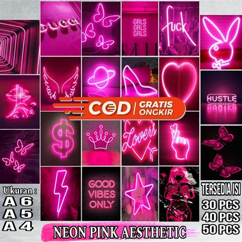 poster motif neon pink aesthetic  pcs  hiasan dinding kamarposter