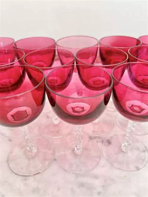 12 Outstanding Victorian Pink Crystal Glasses Circa 1880s In Antique