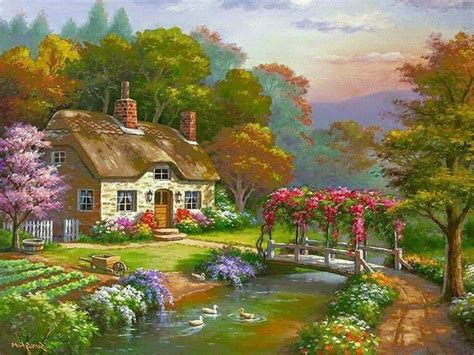 Solve Cute Cottage Swan Stream Jigsaw Puzzle Online With Pieces