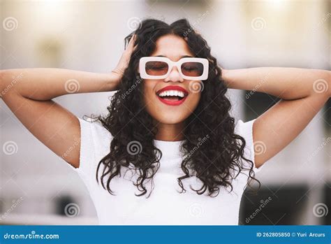 Happy Fashion City Smile And Model With Sunglasses During Summer