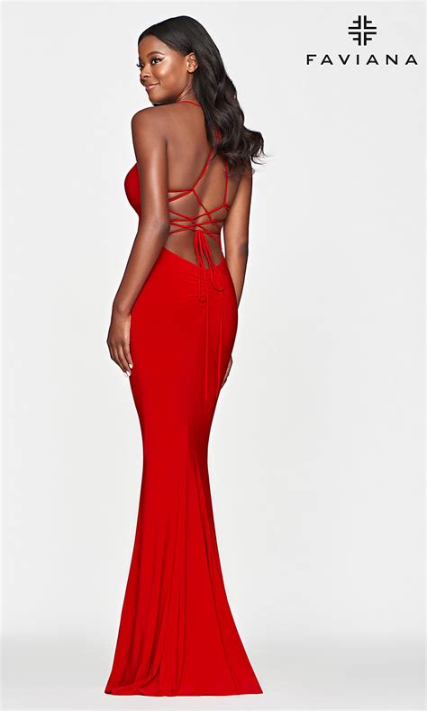 Strappy Open Back Long Red Faviana Prom Dress