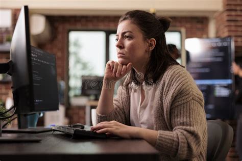 Freelance Coder Working With Html Script On Terminal Window Stock Photo