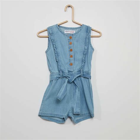 Combishort En Denim Fille Bleu Kiabi