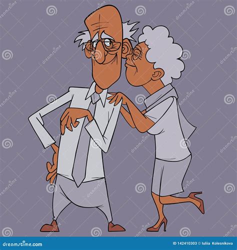 Cartoon Happy Grandmother In Love Hugs A Contented Grandfather Stock