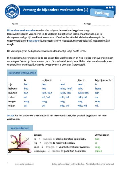 Bijzondere Werkwoorden Vervoegen 1 Taal Posters Spellingsoefening