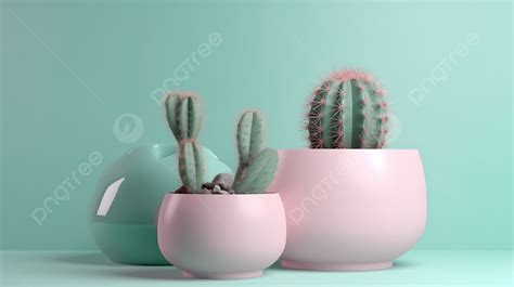 Minimalistic Scene With Isolated Cactus Pot In Pastel 3d Background