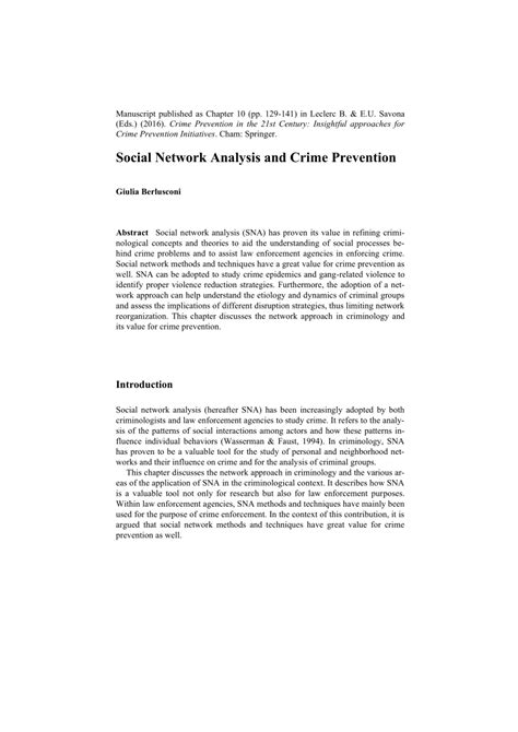 Pdf Social Network Analysis And Crime Prevention