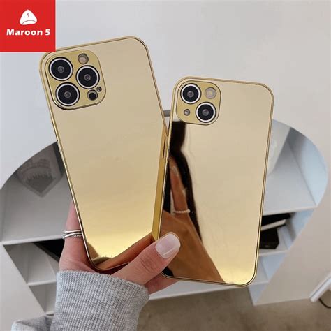 Capa Espelhada De Luxo Dourada Para Iphone 13 Pro Max 11 12 Xs Xr 8 7