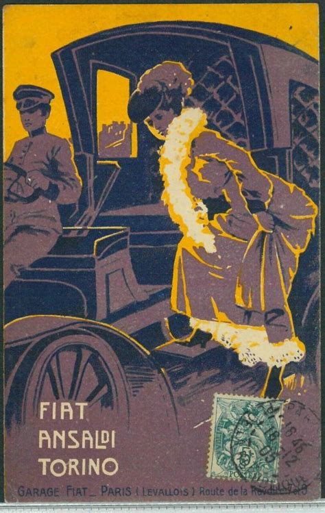 Lib Cartolina D Epoca Francese Pubblicitaria Illustrata Fiat