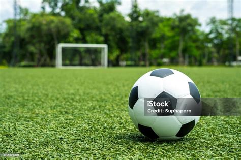 Football Field Ball On Green Grass Soccer Field Background Texture