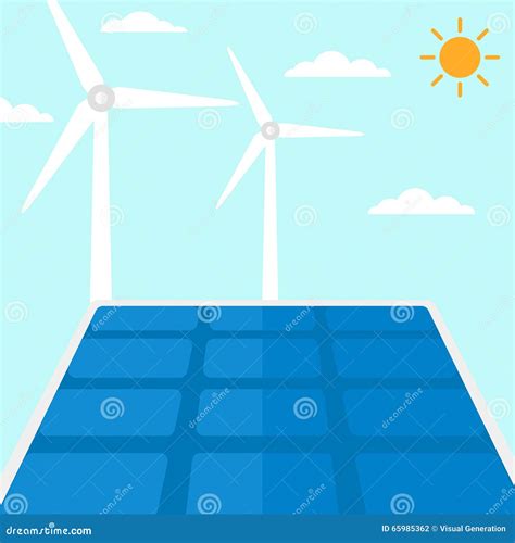 Background Of Solar Panels And Wind Turbines Stock Vector