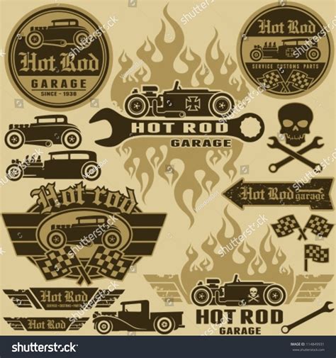 Hot Rod Style Labels Signs Set Stock Vector 114849931 Shutterstock