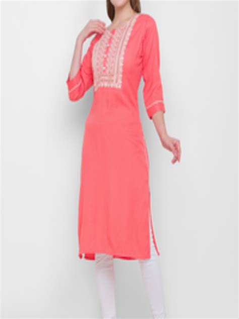 Buy ZOLA Women Peach Coloured Yoke Design Gotta Patti Kurta Kurtas