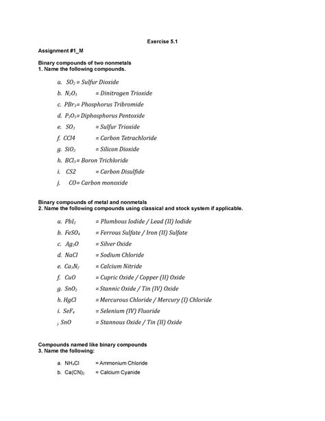 Formula Writing And Naming Of Inorg Compounds Exercise 5 Assignment