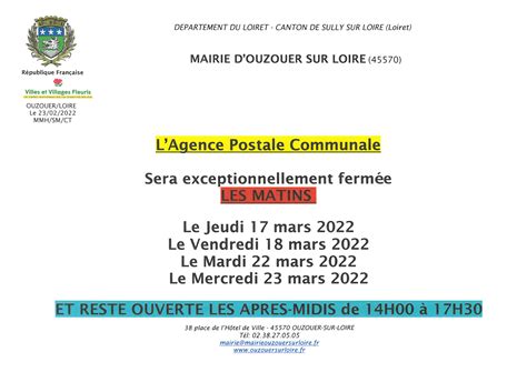 Agence Postale Fermeture Exceptionnelle Ouzouer Sur Loire