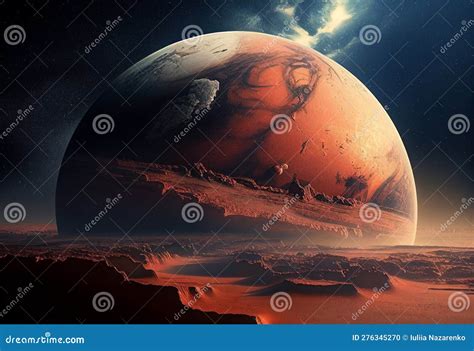 Beautiful Fantastic Landscape Of Mars Planet AI Generated Stock Photo