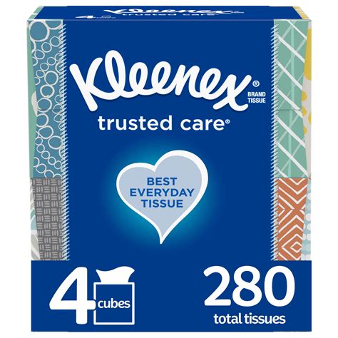 Kleenex Trusted Care Everyday Facial Tissues 4 Cube Boxes 280 Total