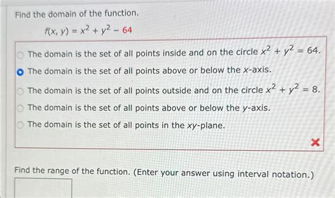 Solved Find The Domain Of The Functionfxyx2y2 64the