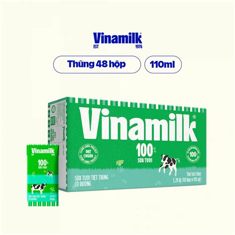 Thùng 48 hộp sữa tươi tiệt trùng Vinamilk 100 có đường 110ml Shopee