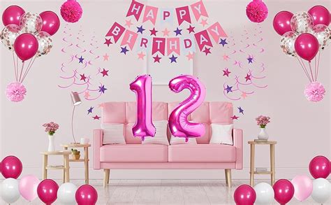 Amazon.com: NANINUNENO 12th Birthday Decorations for Girls, Pink 12 Happy Birthday Balloons ...