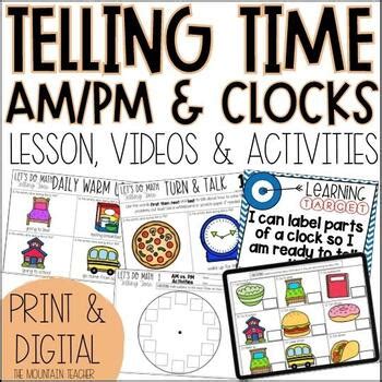 AM and PM and Parts of a Clock Worksheets | Telling Time Activities