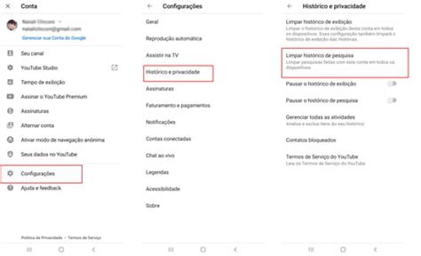 YouTube para Android como limpar seu histórico de pesquisa CCM