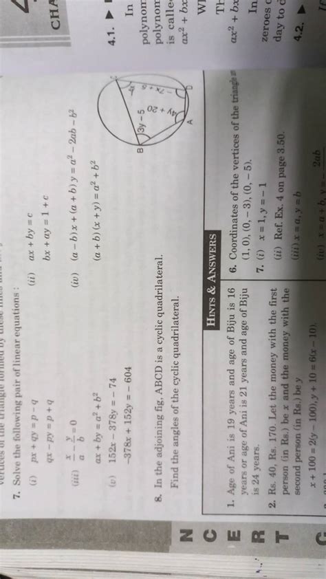 7 Solve The Following Pair Of Linear Equations I Px Qy Pq Ii Ax B