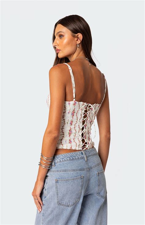 Edikted Indira Printed Cupped Lace Up Corset Pacsun