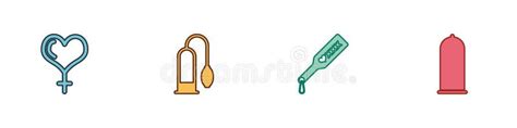 Set Female Gender And Heart Penis Pump Spanking Paddle And Condom Safe Sex Icon Vector Stock