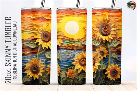 D Sunflowers Sunset Tumbler Wrap Png Graphic By Digital Delights