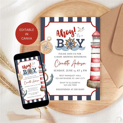 Ahoy Its a Boy Baby Shower Invitation Editable, Ahoy It's a Boy Themed