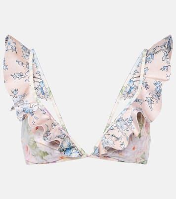 Halliday Ruffled Floral Bikini Top In Multicoloured Zimmermann