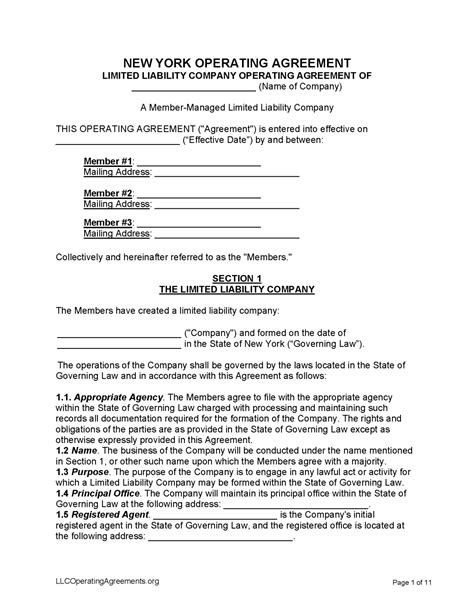 Free New York Llc Operating Agreements 2 Free Llc Operating Agreements Pdf Word