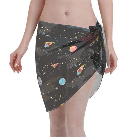 Adobk Women Beach Sarong Bathing Suit Galaxy Print Wrap Skirt Sheer Bikini Swimsuit Cover Ups