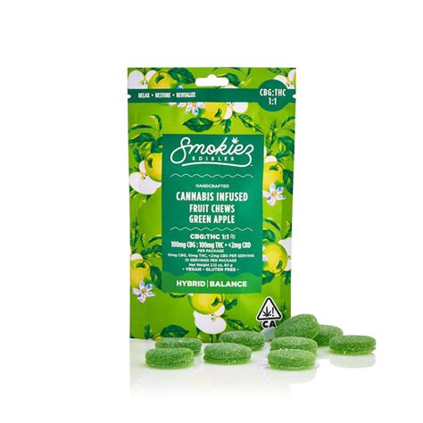 Green Apple 100mg Cbg 100mg Thc Fruit Chews Ca Smokiez Edibles