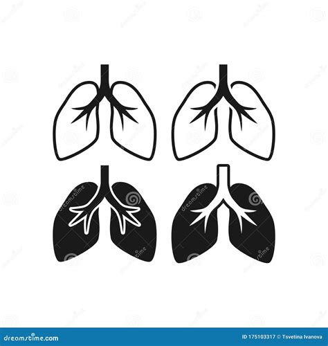 Human Lungs Black Isolated Vector Icon Set Stock Vector Illustration