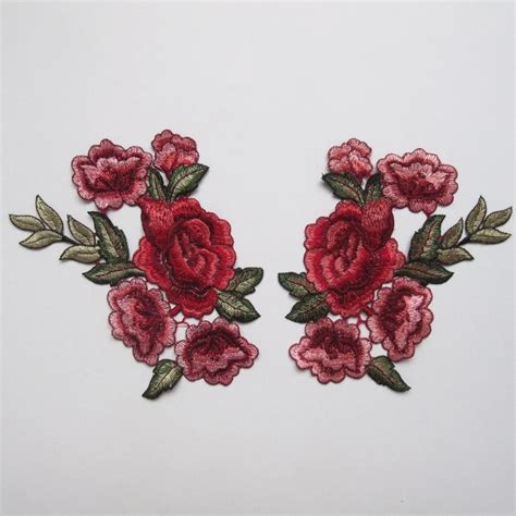 1 Pair Rose Flower Embroidered Neckline Collar Trim Embroidery Sew On Patches Fabrics Applique