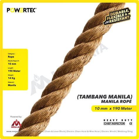 Jual Tali Tambang Manila Rope 10 Mm X 190 M X 14 Kg POWERTEC Tampar