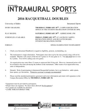 Fillable Online RACQUETBALL DOUBLES 16 Fax Email Print PdfFiller