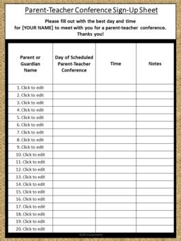 Conference Sign Up Sheet For Teachers