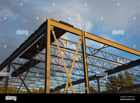 Metal Beams Building Frame Structure Iron Steel Construction Site Stock