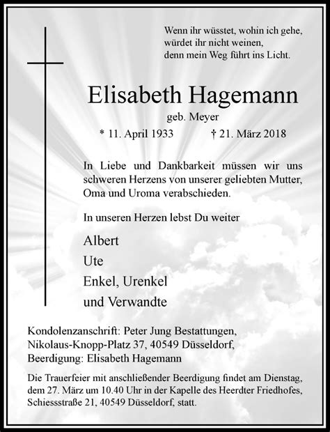 Alle Traueranzeigen für Elisabeth Hagemann trauer rp online de