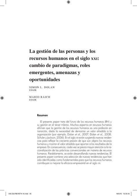 La Gestion De Las Personas Y Los Recursos Humanos En El Siglo Xxi D O