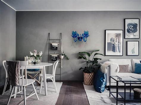 Серо голубые стены в интерьере кухни (74 фото)