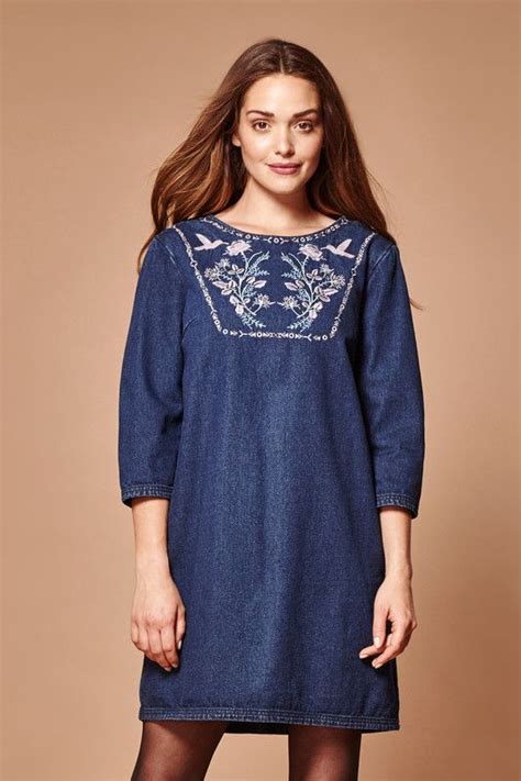 Front Crop Embroidered Denim Tunic Women Dress Online Shopping Womens Dresses Tunic Dress