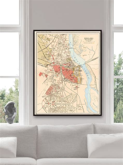 Old Delhi Map, Delhi India, Vintage Map of Delhi, Delhi Wall Art, Delhi ...