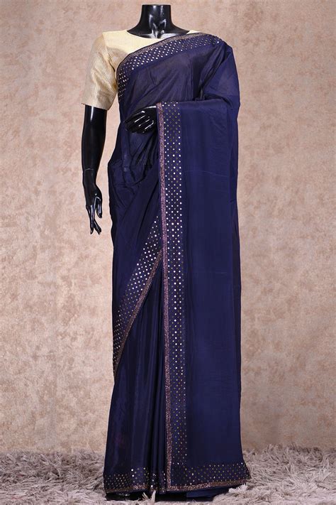 Buy Navy Blue Stone Embroidered Crepe Saree Online Saree Saree