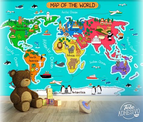 Fotomural Mapa Del Mundo Infantil Teleadhesivo