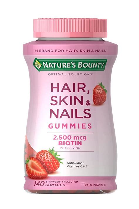 Nature S Bounty Hair Skin And Nails With Biotin Strawberry Gummies Vitamin Supplement Supports