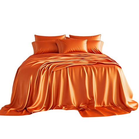 Luxurious Orange Silk Bedding with a Transparent Background for a Sleek